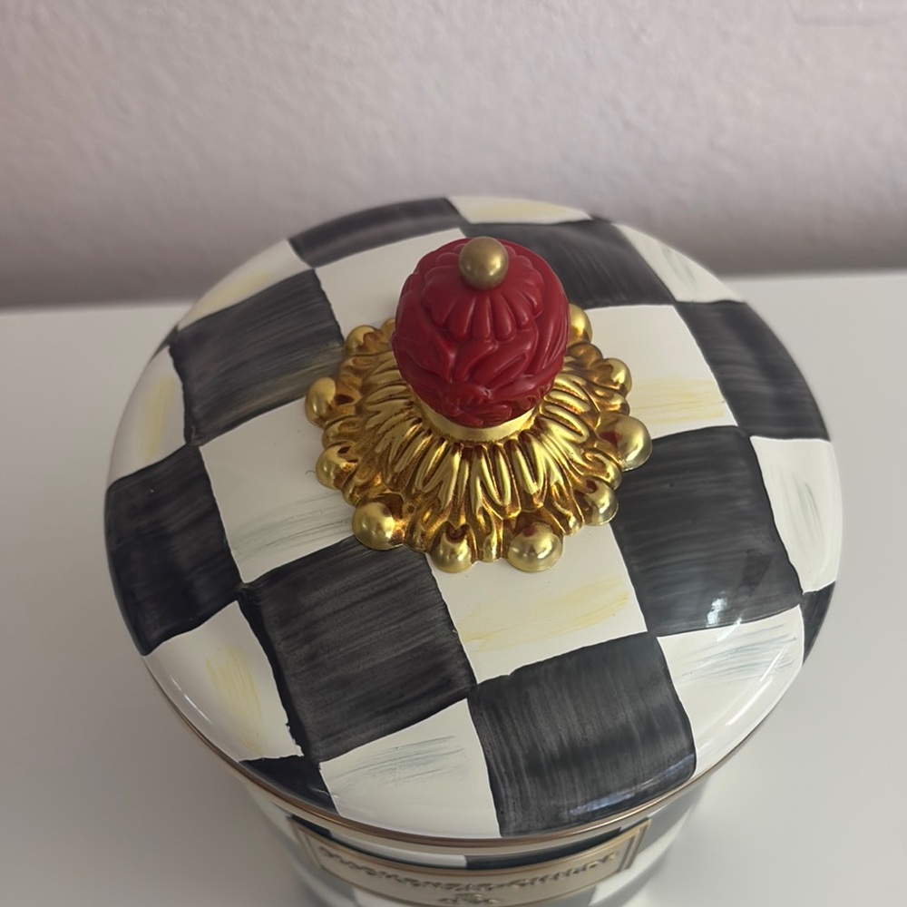 Mackenzie-Childs Checkered Canister with Red Finial - Picture 2 of 5